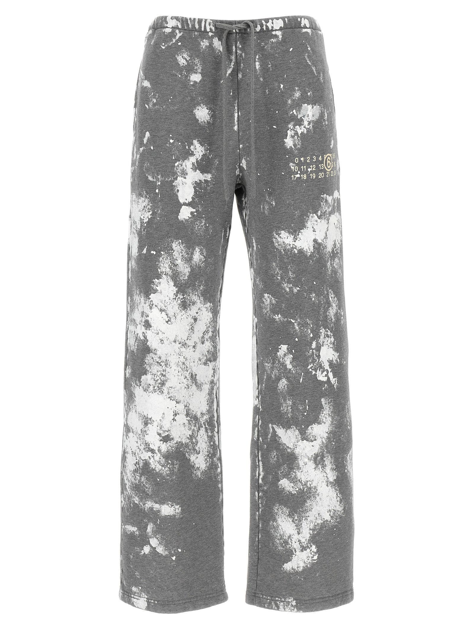 Joggers by MM6 Maison Margiela for women in cotton gray, white, signature & print features a refined silhouette with a refined straight-leg & wide, defined by a and a refined long for a refined finish.