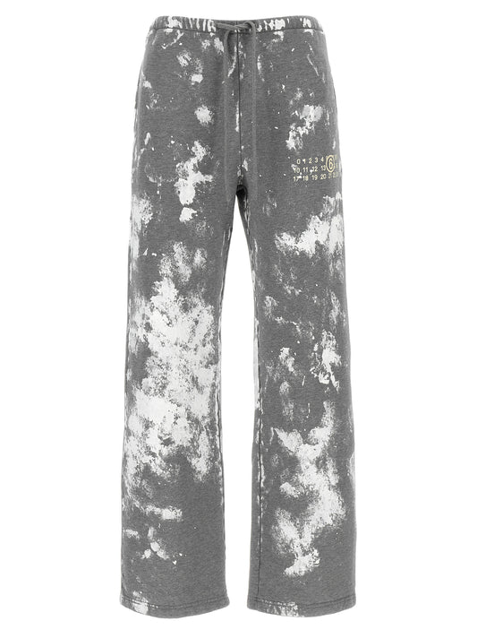 Joggers by MM6 Maison Margiela for women in cotton gray, white, signature & print features a refined silhouette with a refined straight-leg & wide, defined by a and a refined long for a refined finish.