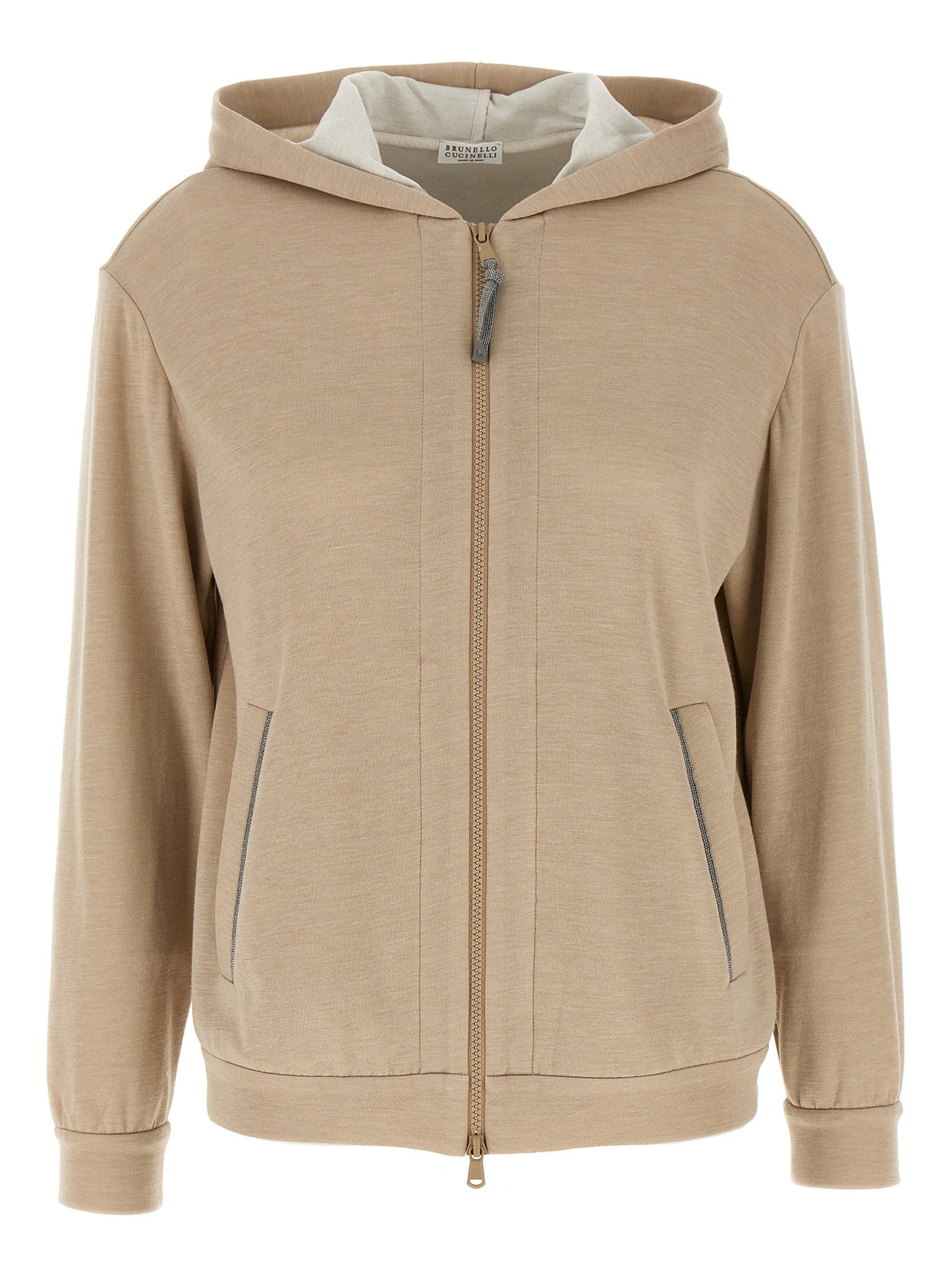 Sweatshirt Hoodie by Brunello Cucinelli for women in polyamide cotton silk beige & natural features a edgy silhouette, detailed with a edgy hooded neckline and long-sleeve for a refined finish.