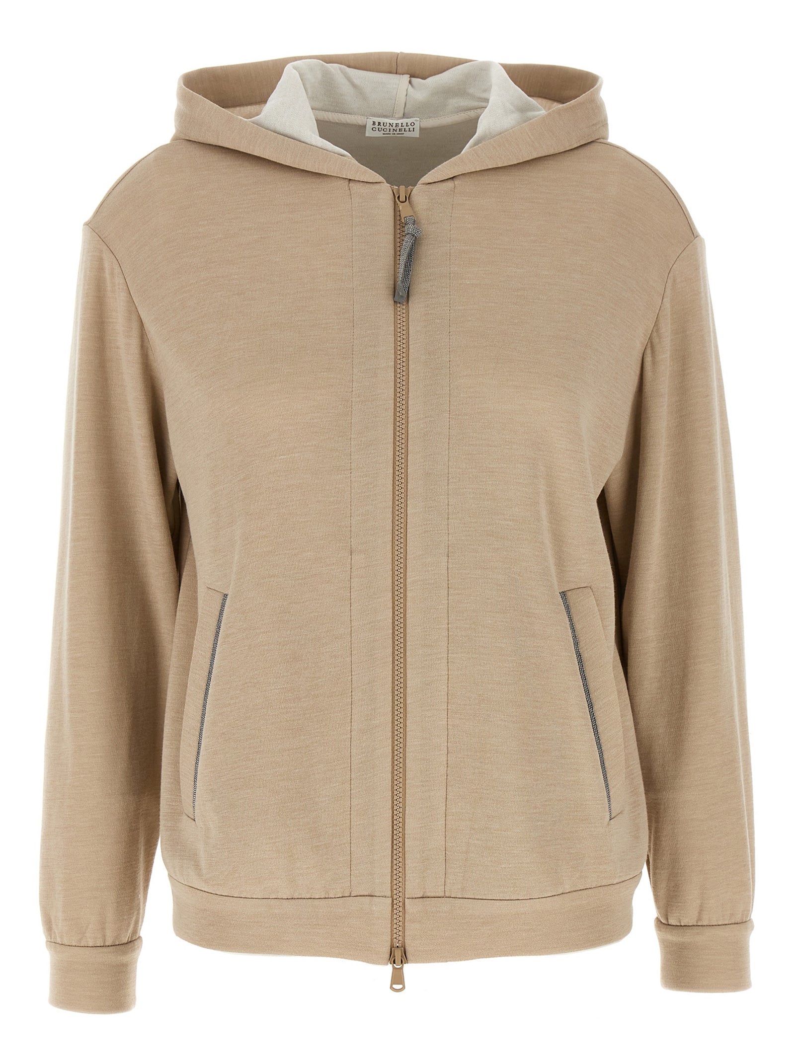 Sweatshirt Hoodie by Brunello Cucinelli for women in polyamide cotton silk beige & natural features a edgy silhouette, detailed with a edgy hooded neckline and long-sleeve for a refined finish.