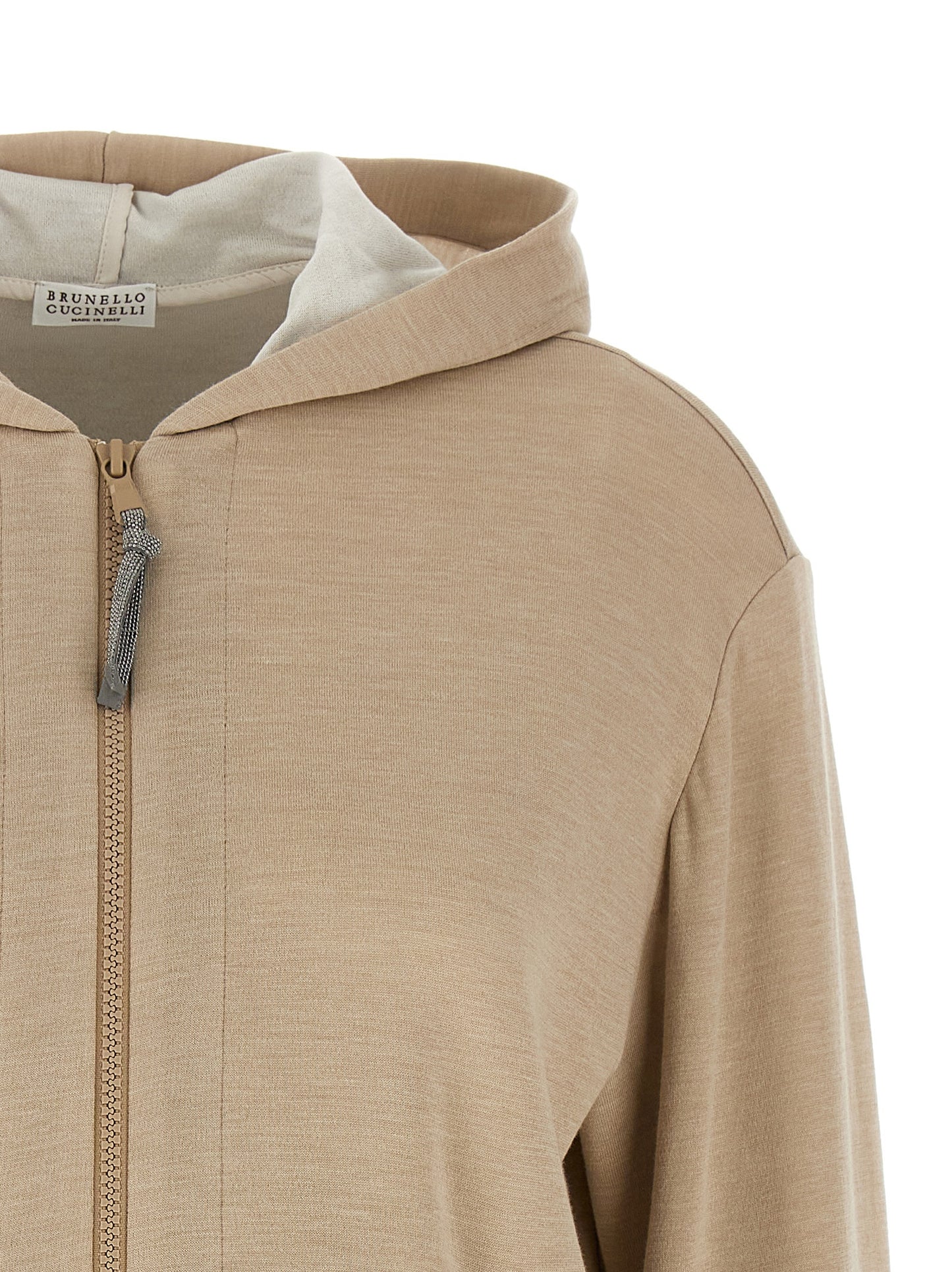 Sweatshirt Hoodie by Brunello Cucinelli for women in polyamide cotton silk beige & natural features a authentic silhouette, showcasing a sophisticated hooded neckline and authentic detail for a refined finish.