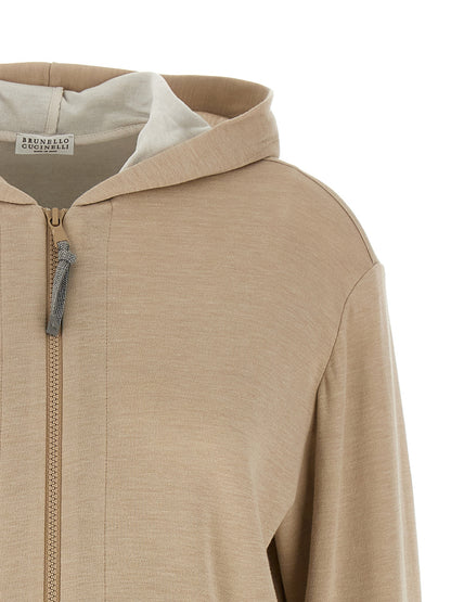 Sweatshirt Hoodie by Brunello Cucinelli for women in polyamide cotton silk beige & natural features a authentic silhouette, showcasing a sophisticated hooded neckline and authentic detail for a refined finish.