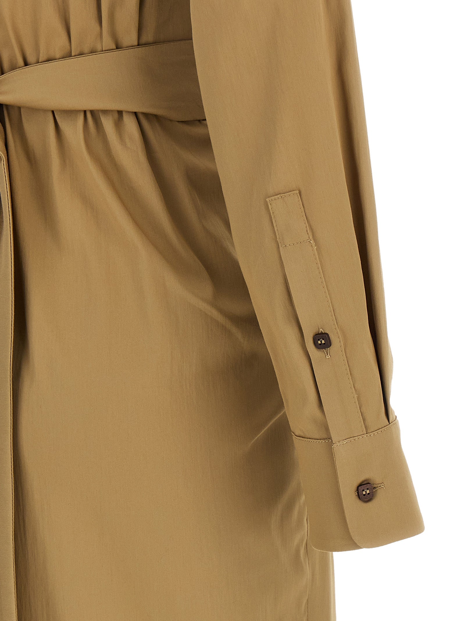 Dress by Max Mara for women in stretch polyamide cotton beige presents a sinuous silhouette, showcasing a sophisticated and detailed with a sinuous midi for a refined finish.