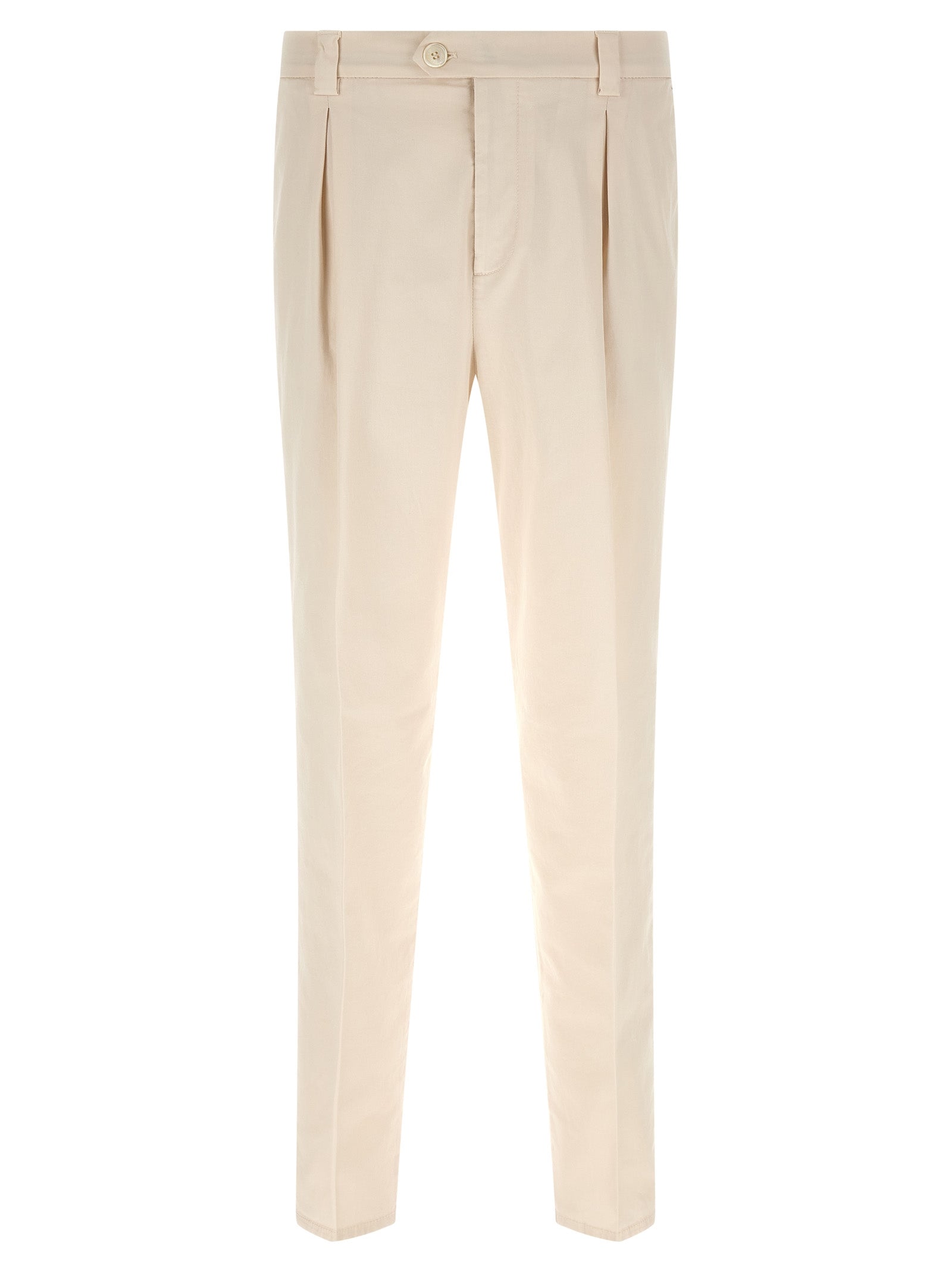 Trousers by Brunello Cucinelli for men in suede leather & cotton white features an on trend silhouette, showcasing a sophisticated regular-fit with a long and for an on trend finish.