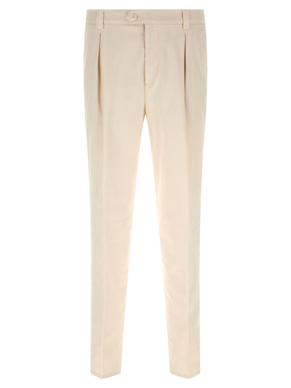 Trousers by Brunello Cucinelli for men in suede leather & cotton white features an on trend silhouette, showcasing a sophisticated regular-fit with a long and for an on trend finish.