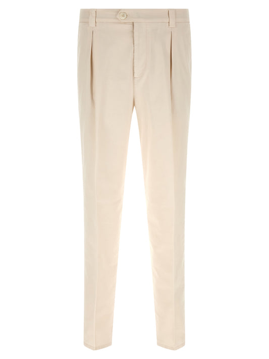 Trousers by Brunello Cucinelli for men in suede leather & cotton white features an on trend silhouette, showcasing a sophisticated regular-fit with a long and for an on trend finish.