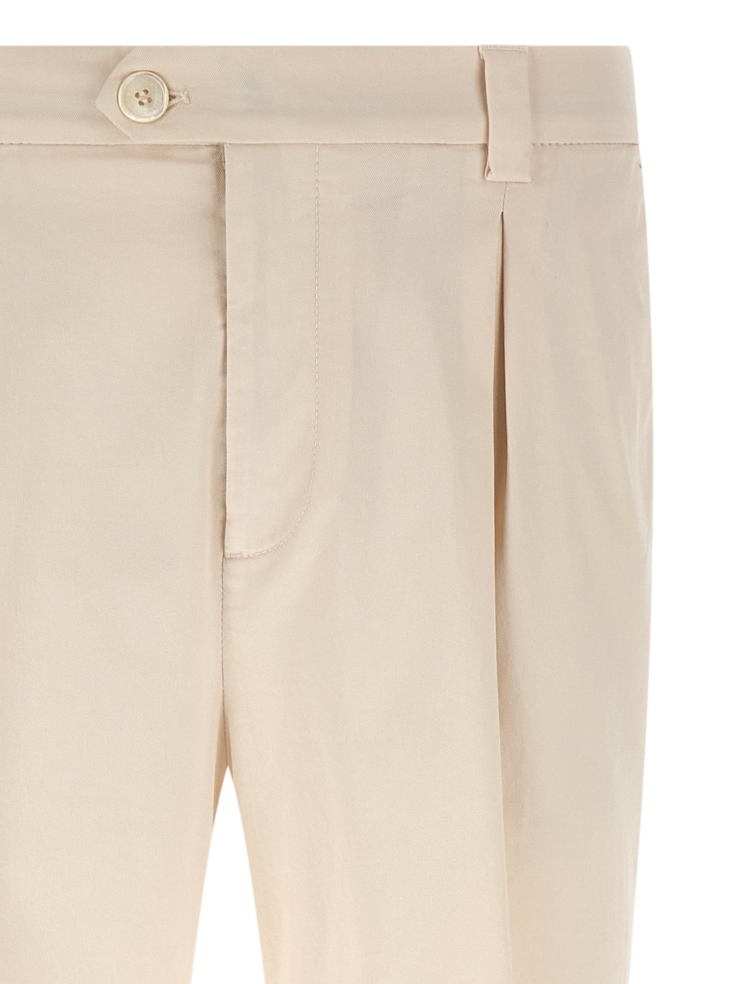 Trousers by Brunello Cucinelli for men in suede leather & cotton white presents a perennial silhouette, meticulously tailored with a regular-fit cut, long finish, and an elegant .