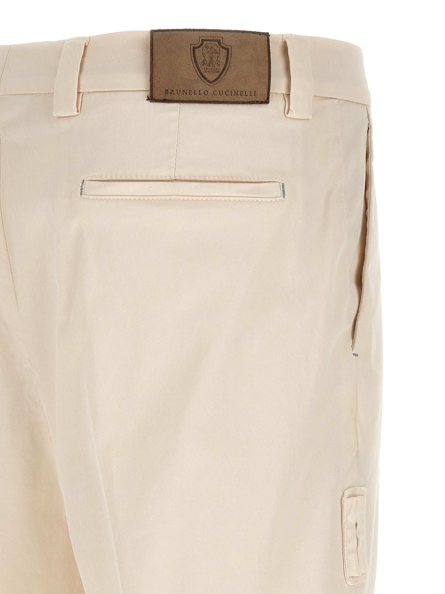 Trousers by Brunello Cucinelli for men in suede leather & cotton white presents a smart silhouette, meticulously detailed with a smart regular-fit, a smart long, and a smart .