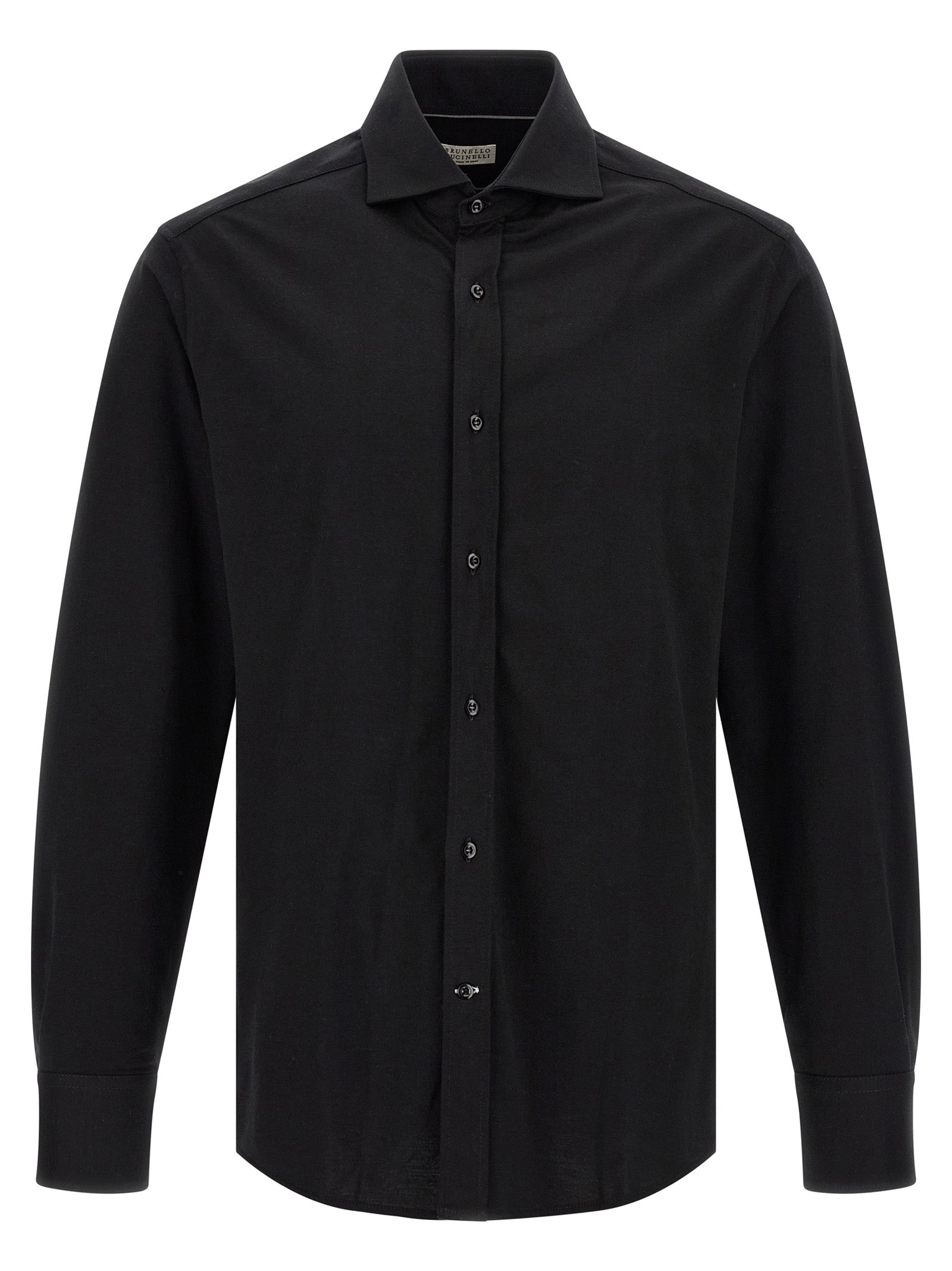 Shirt by Brunello Cucinelli for men in cotton black, featuring a nuanced and nuanced for a sophisticated finish.