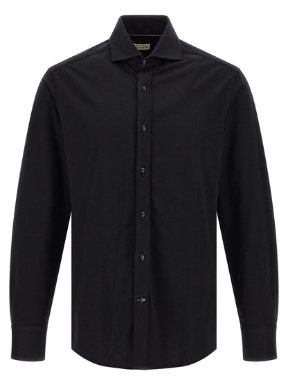 Shirt by Brunello Cucinelli for men in cotton black, featuring a nuanced and nuanced for a sophisticated finish.