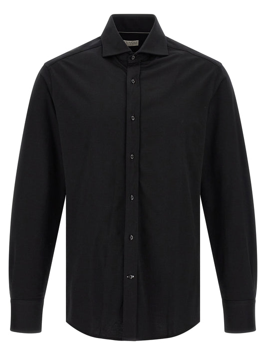 Shirt by Brunello Cucinelli for men in cotton black, featuring a nuanced and nuanced for a sophisticated finish.