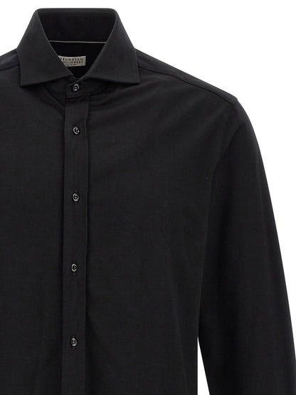 Shirt by Brunello Cucinelli for men in cotton black features an polished silhouette, showcasing a sophisticated and detail for a truly polished finish.