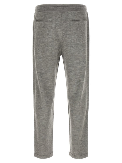 Joggers by Brunello Cucinelli for men in polyamide & cashmere gray features an refined tailoring silhouette, showcasing a premium straight-leg with a and long cut for a refined tailoring look.