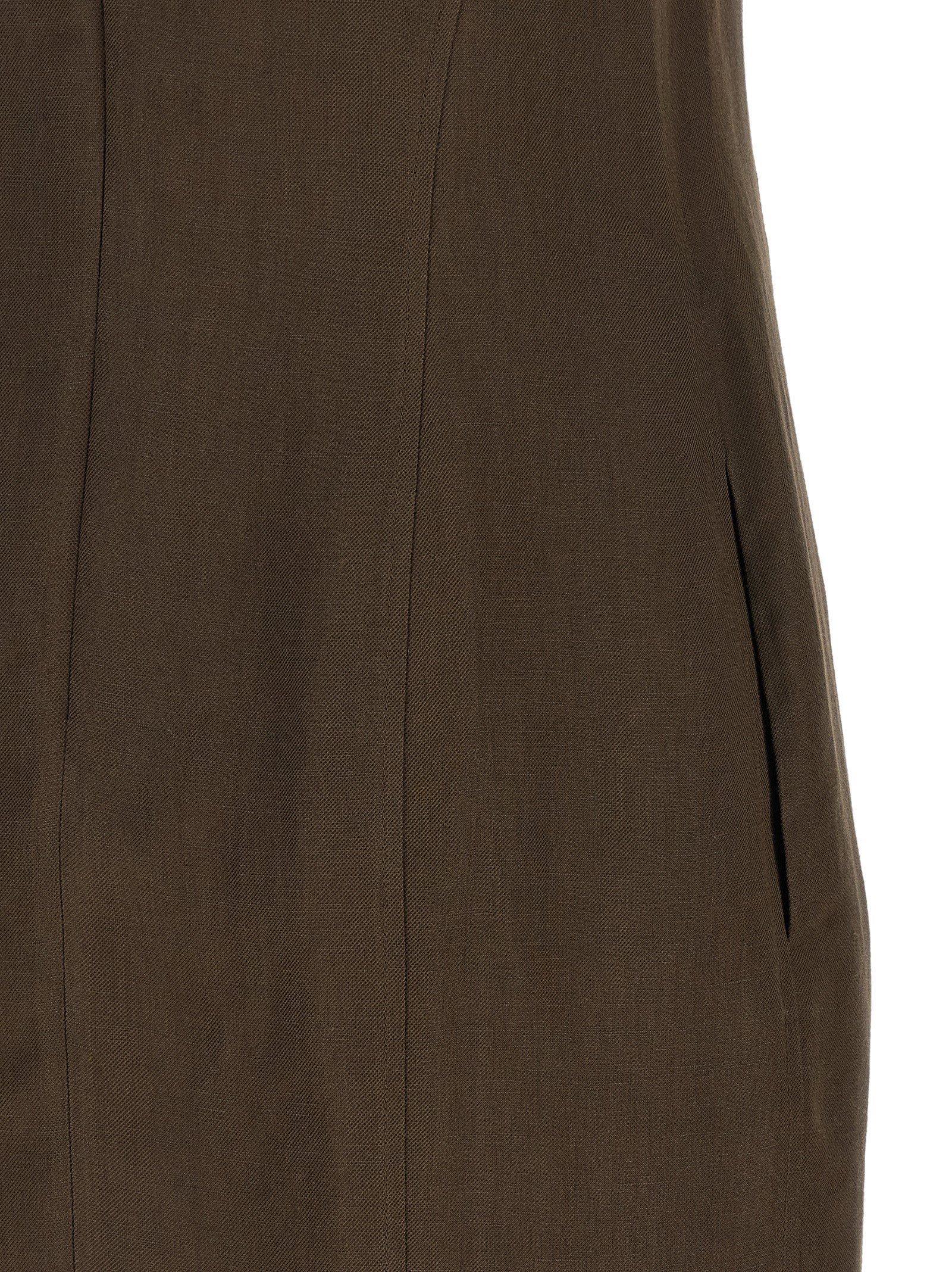 Dress by Brunello Cucinelli for women in viscose linen twill brown & signature features an sultry silhouette defined by a and , falling to an sultry short mini for a sultry look.