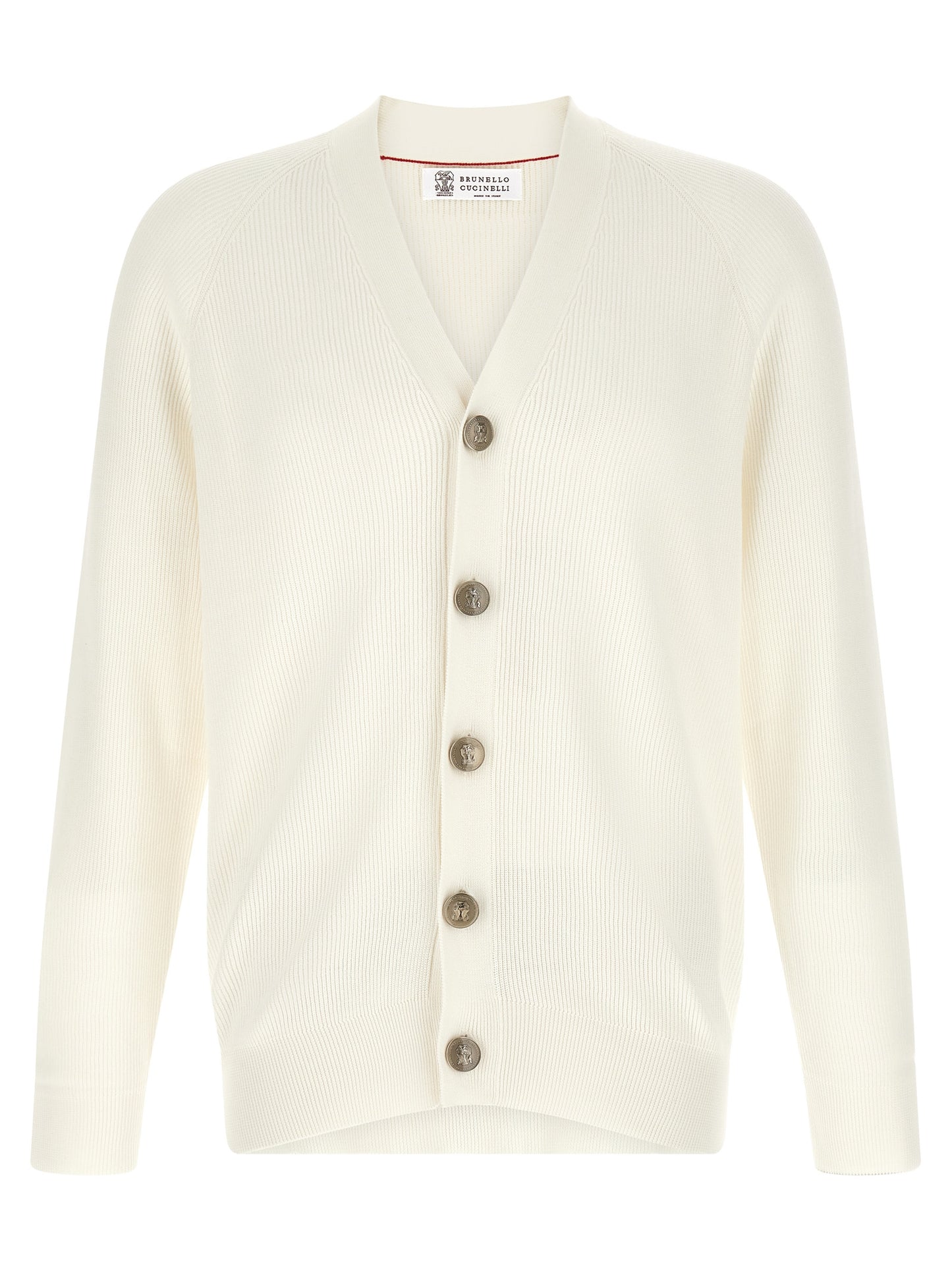 Brunello Cucinelli Men's V Neck Cotton Cardigan - White