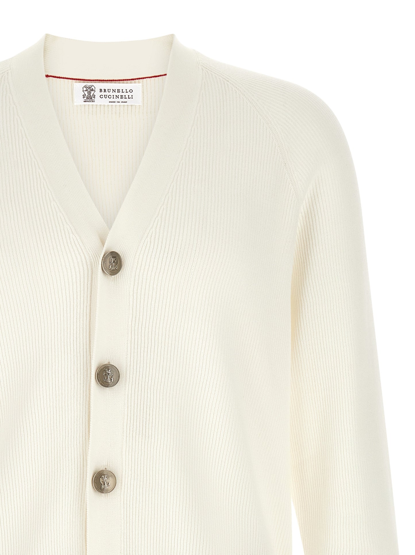 Brunello Cucinelli Men's V Neck Cotton Cardigan - White