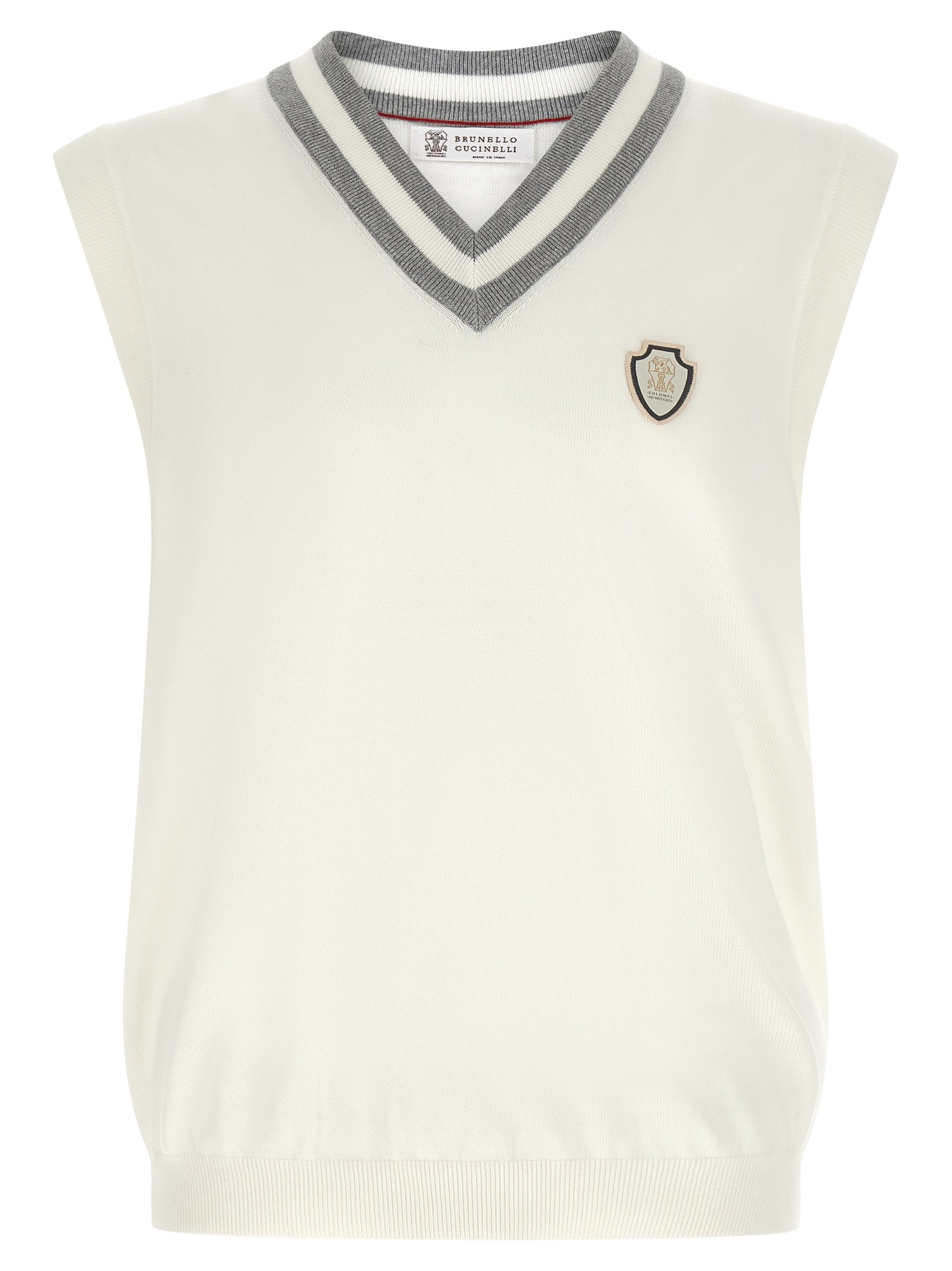 Sweatshirt by Brunello Cucinelli for men in cotton white features an provocated silhouette, detailed with a provocated sleeveless and a refined v-neck neckline for a sophisticated aesthetic.