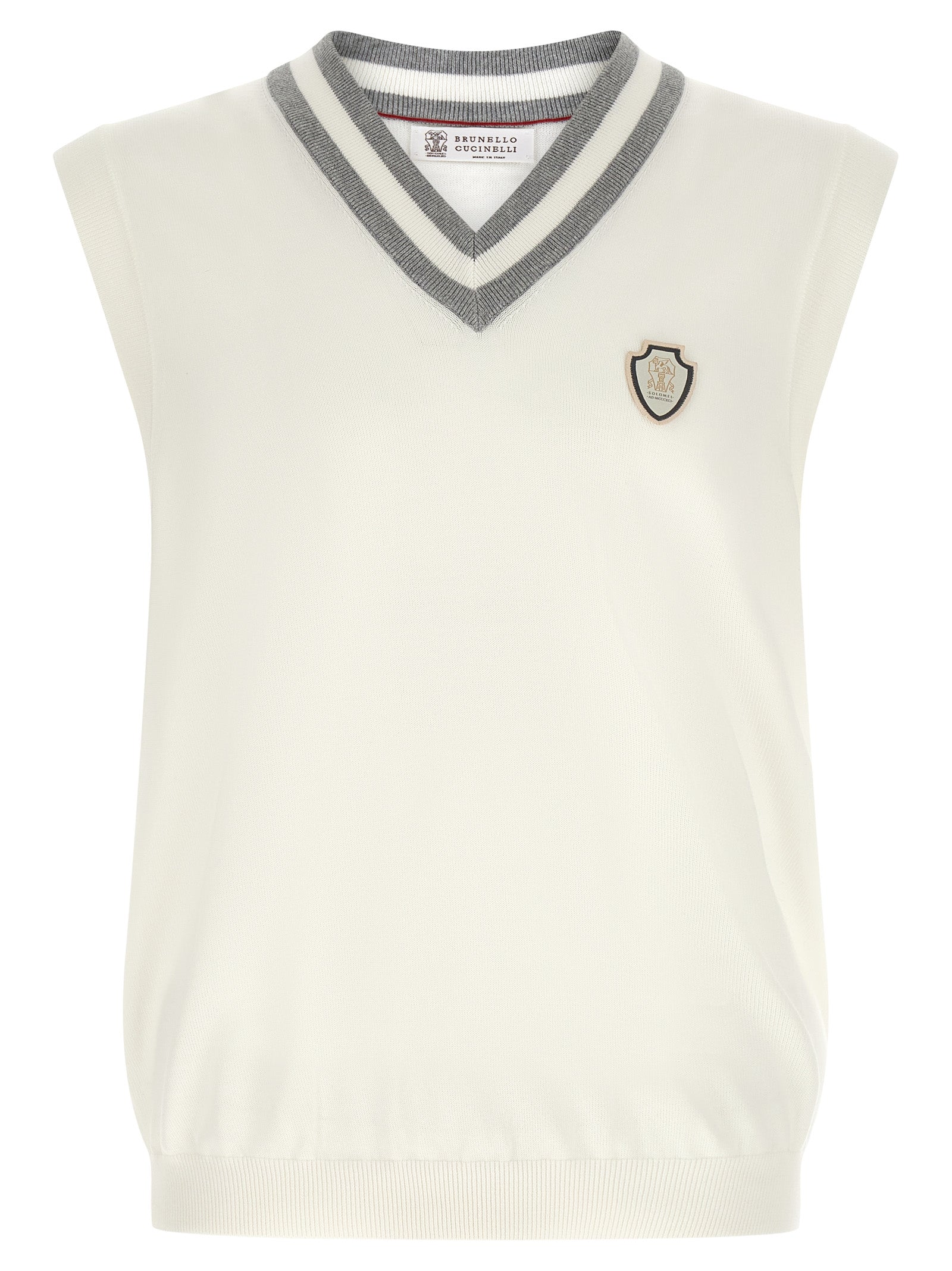 Sweatshirt by Brunello Cucinelli for men in cotton white features an provocated silhouette, detailed with a provocated sleeveless and a refined v-neck neckline for a sophisticated aesthetic.