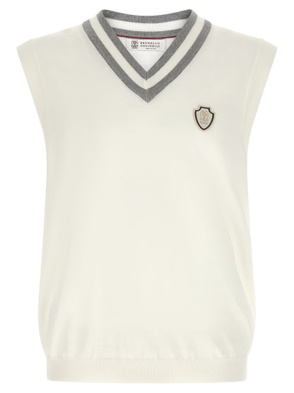 Sweatshirt by Brunello Cucinelli for men in cotton white features an provocated silhouette, detailed with a provocated sleeveless and a refined v-neck neckline for a sophisticated aesthetic.