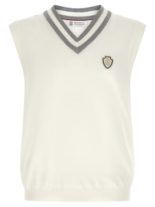 Sweatshirt by Brunello Cucinelli for men in cotton white features an provocated silhouette, detailed with a provocated sleeveless and a refined v-neck neckline for a sophisticated aesthetic.