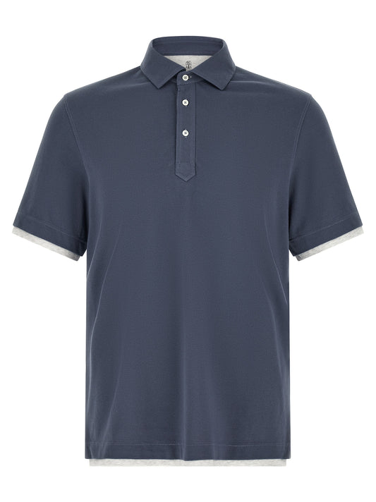 Polo Shirt by Brunello Cucinelli for men in cotton blue features a eye catching silhouette, showcasing a refined and short-sleeve for a eye catching finish.