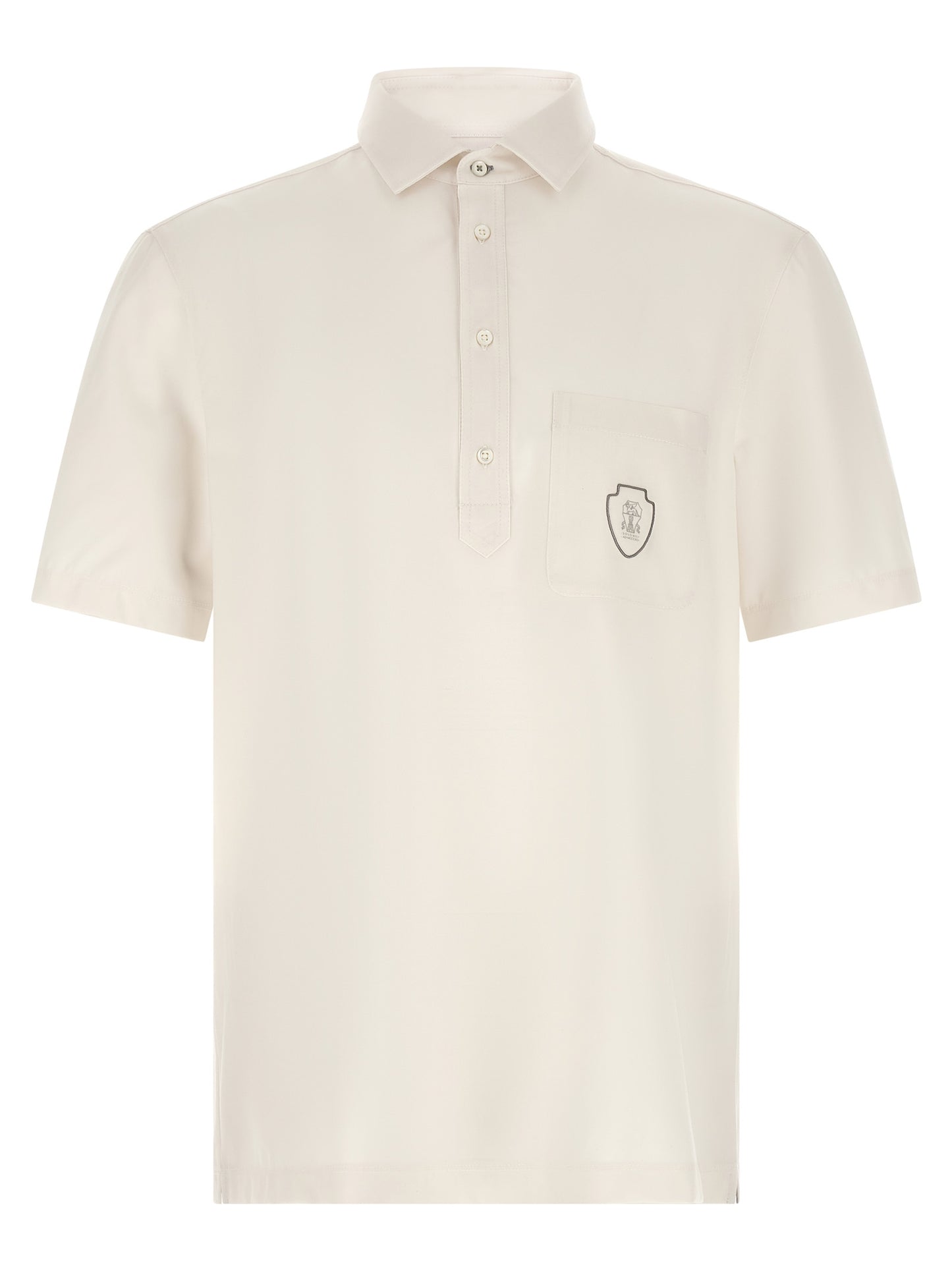 Polo Shirt by Brunello Cucinelli for men in canvas & virgin wool white presents a distinguished silhouette, showcasing a sophisticated and distinguished short-sleeve for a truly distinguished finish.
