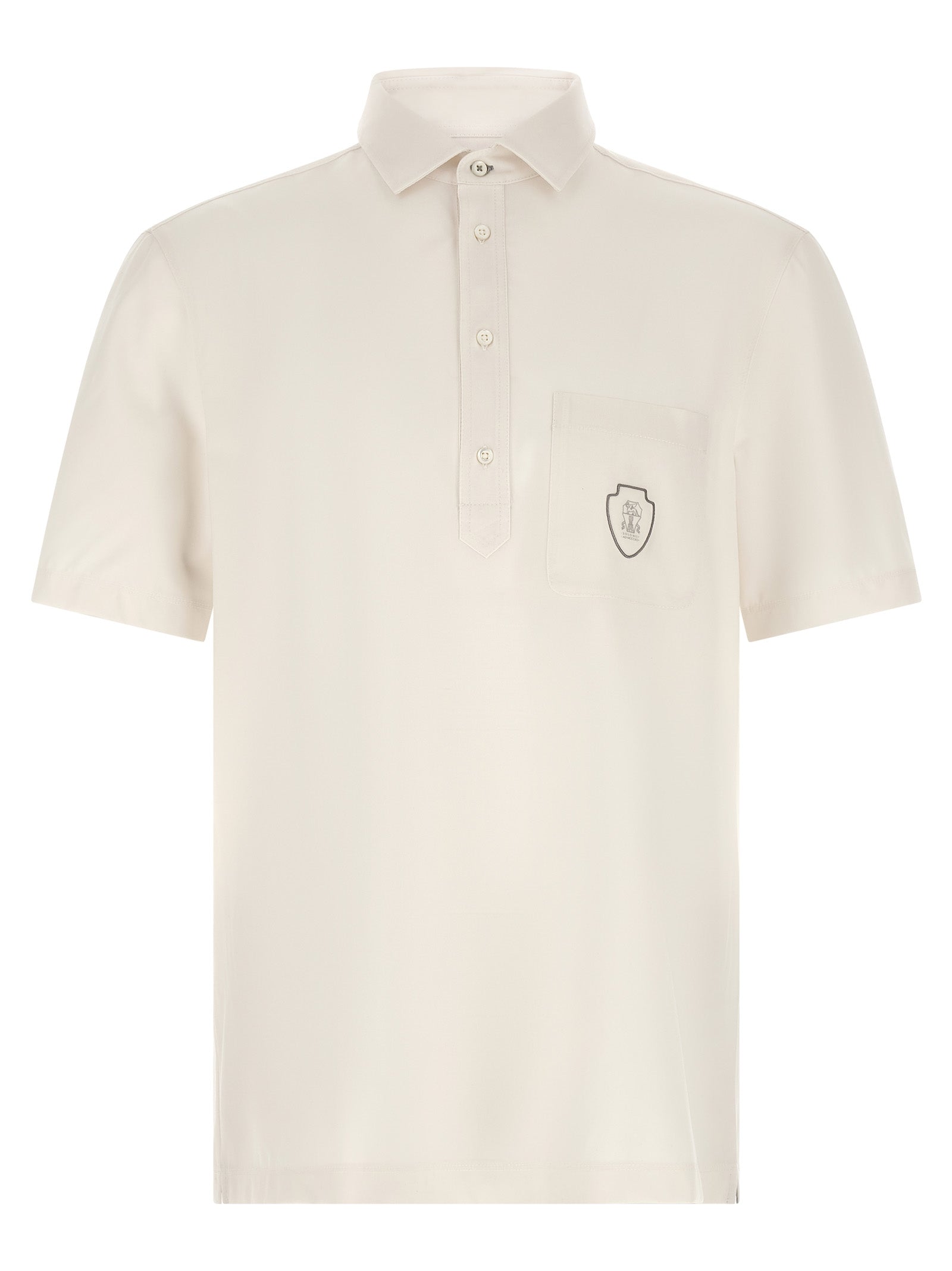 Polo Shirt by Brunello Cucinelli for men in canvas & virgin wool white presents a distinguished silhouette, showcasing a sophisticated and distinguished short-sleeve for a truly distinguished finish.