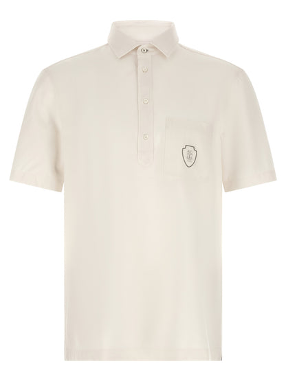 Polo Shirt by Brunello Cucinelli for men in canvas & virgin wool white presents a distinguished silhouette, showcasing a sophisticated and distinguished short-sleeve for a truly distinguished finish.