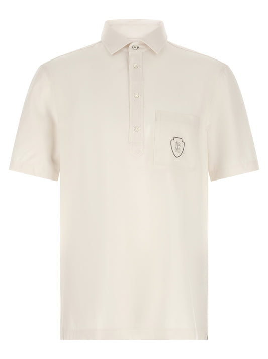 Polo Shirt by Brunello Cucinelli for men in canvas & virgin wool white presents a distinguished silhouette, showcasing a sophisticated and distinguished short-sleeve for a truly distinguished finish.