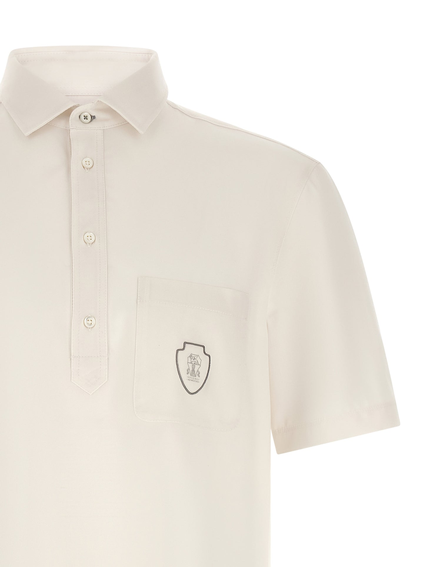 Polo Shirt by Brunello Cucinelli for men in canvas & virgin wool white presents a sleek silhouette, featuring a refined and for a sleek finish.