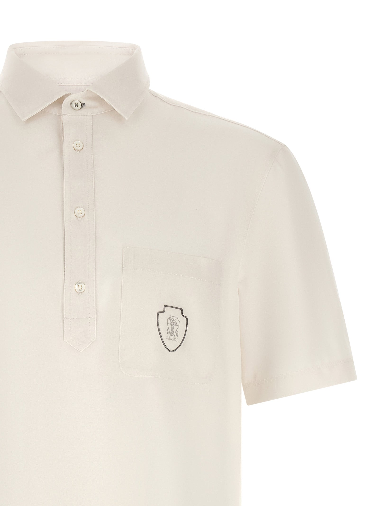 Polo Shirt by Brunello Cucinelli for men in canvas & virgin wool white presents a sleek silhouette, featuring a refined and for a sleek finish.