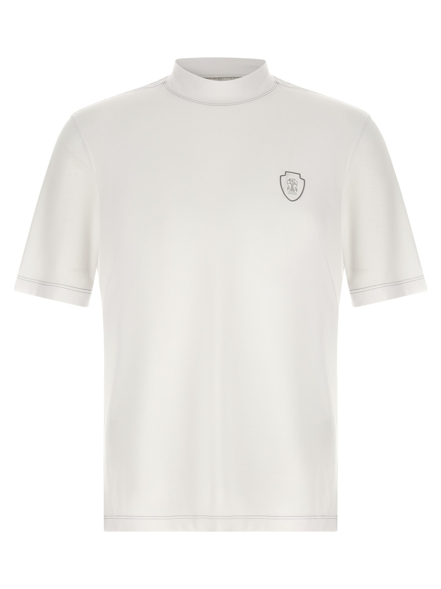 T-Shirt by Brunello Cucinelli for men in stretch polyamide polyester white showcases a chic silhouette, artfully detailed with a chic and short-sleeve for a chic finish.