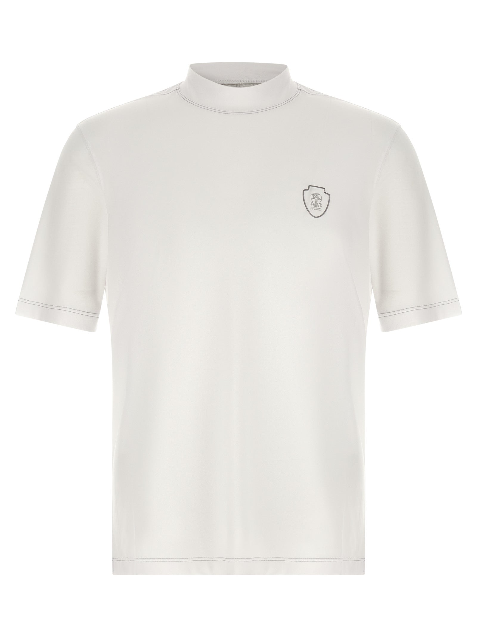 T-Shirt by Brunello Cucinelli for men in stretch polyamide polyester white showcases a chic silhouette, artfully detailed with a chic and short-sleeve for a chic finish.