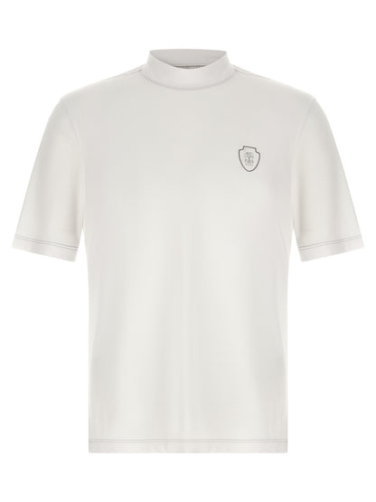 T-Shirt by Brunello Cucinelli for men in stretch polyamide polyester white showcases a chic silhouette, artfully detailed with a chic and short-sleeve for a chic finish.
