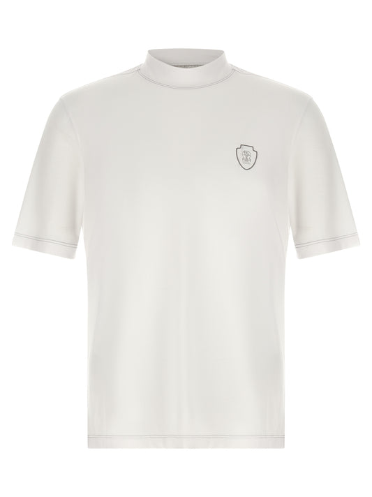 T-Shirt by Brunello Cucinelli for men in stretch polyamide polyester white showcases a chic silhouette, artfully detailed with a chic and short-sleeve for a chic finish.