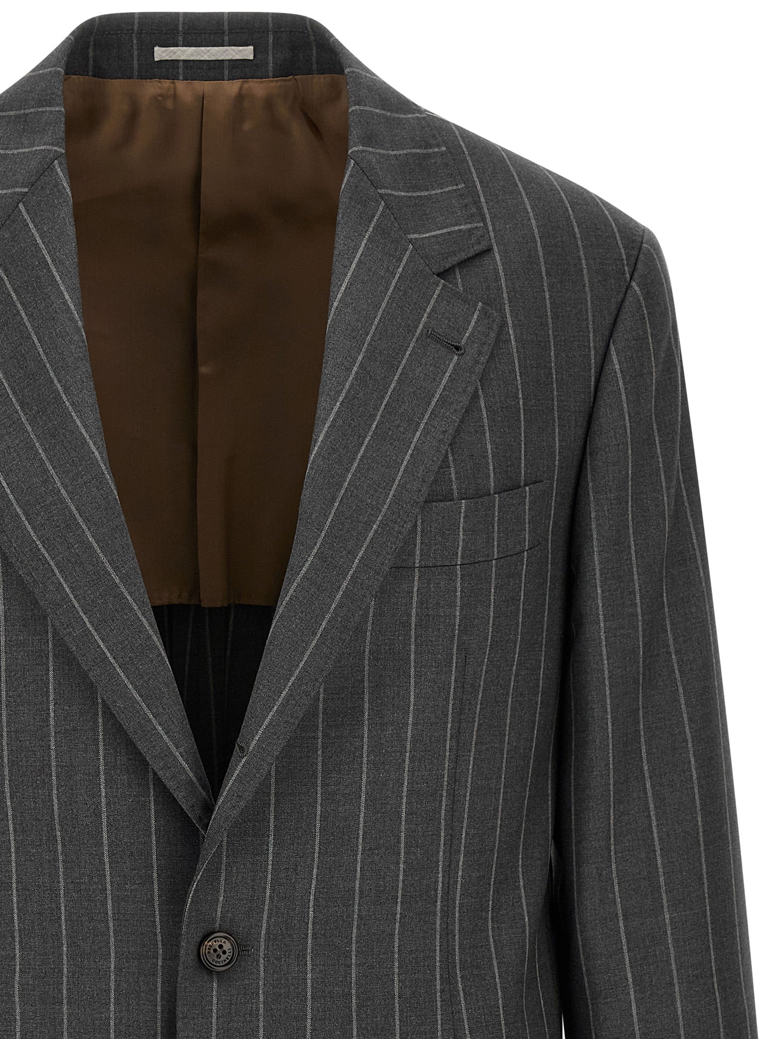 Blazer by Brunello Cucinelli for men in virgin wool gray & horn features an sartorial silhouette, showcasing a sophisticated and sartorial for a truly sartorial finish.