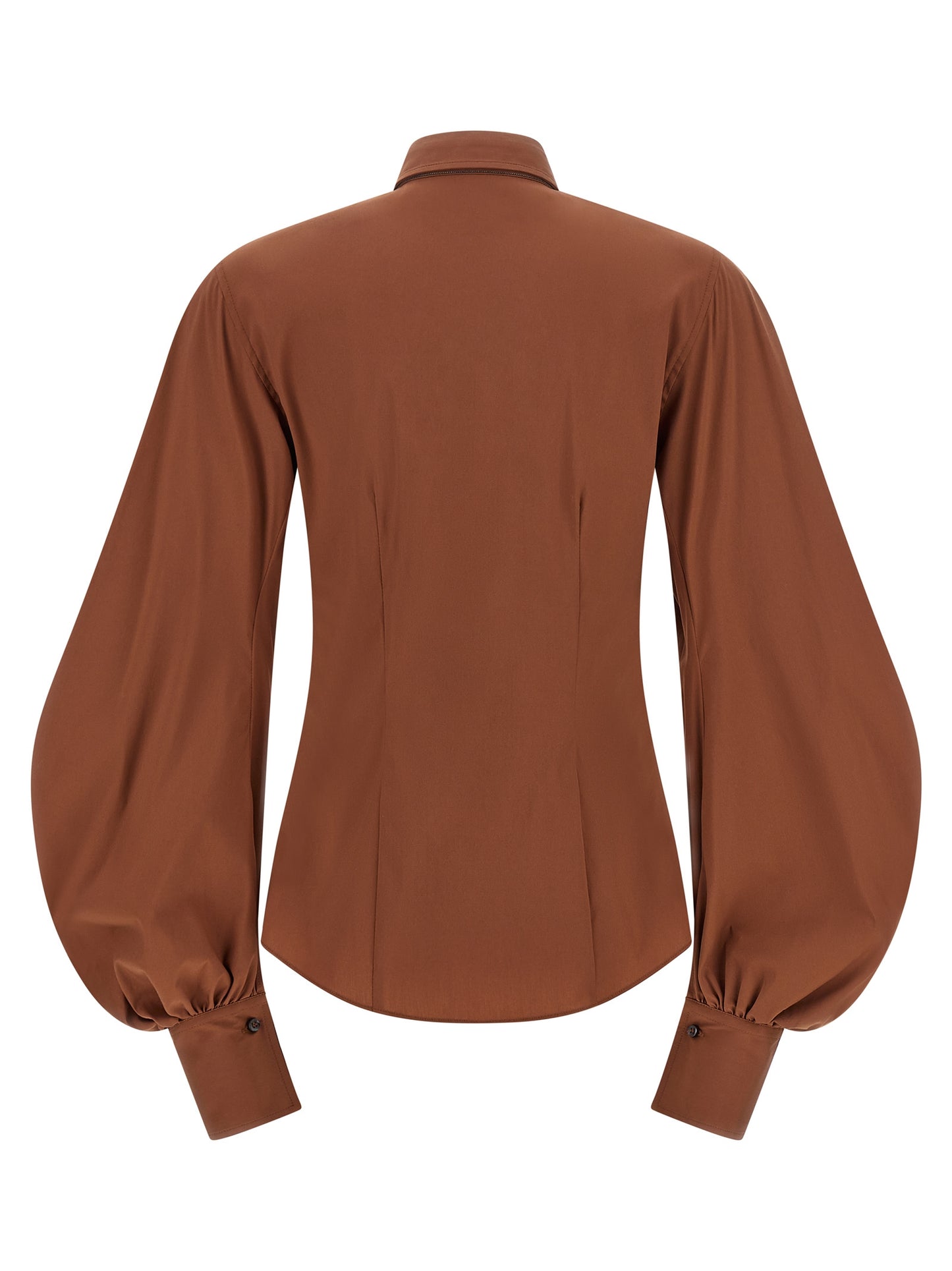 Blouse by Brunello Cucinelli for women in stretch polyamide cotton brown & pearl showcases a sublime silhouette, artfully detailed with a sublime and for a sophisticated, sublime finish.