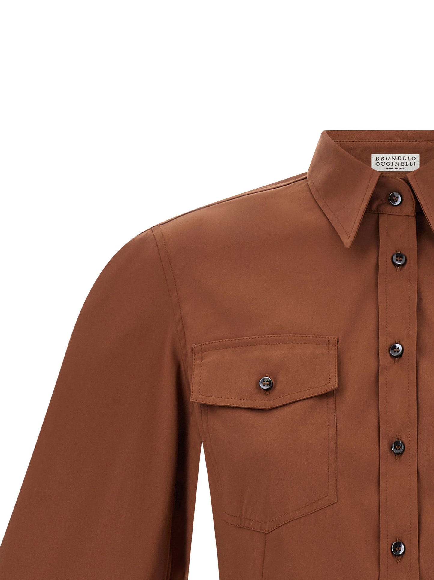 Blouse by Brunello Cucinelli for women in stretch polyamide cotton brown & pearl, featuring a nuanced and nuanced for a sophisticated finish.