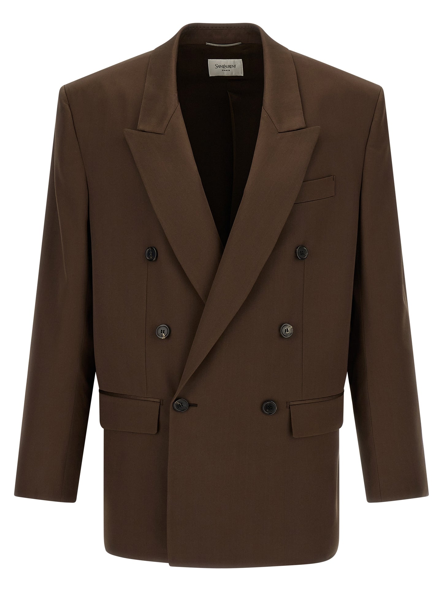 Saint Laurent Men's Double Breasted Silk Satin Blazer - Brown
