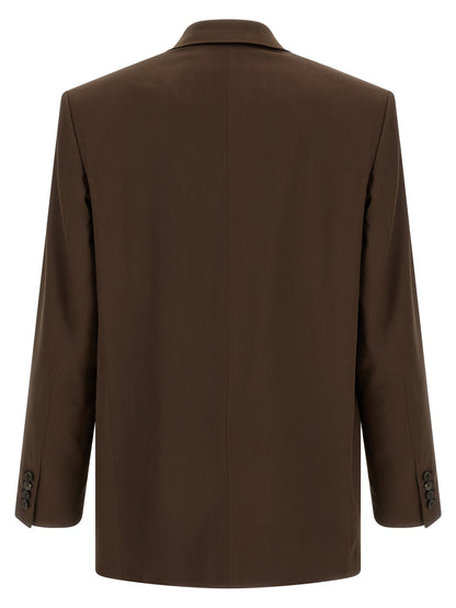Saint Laurent Men's Double Breasted Silk Satin Blazer - Brown