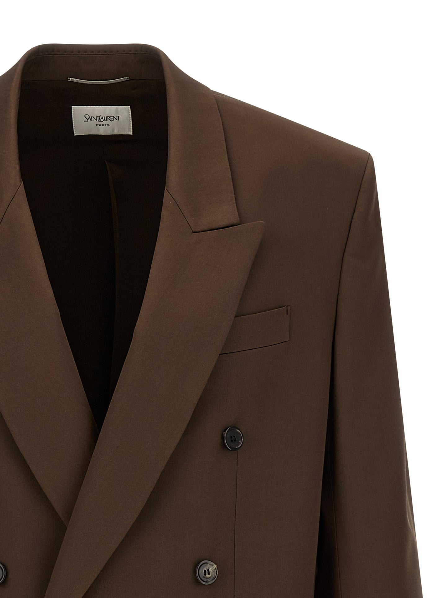 Saint Laurent Men's Double Breasted Silk Satin Blazer - Brown