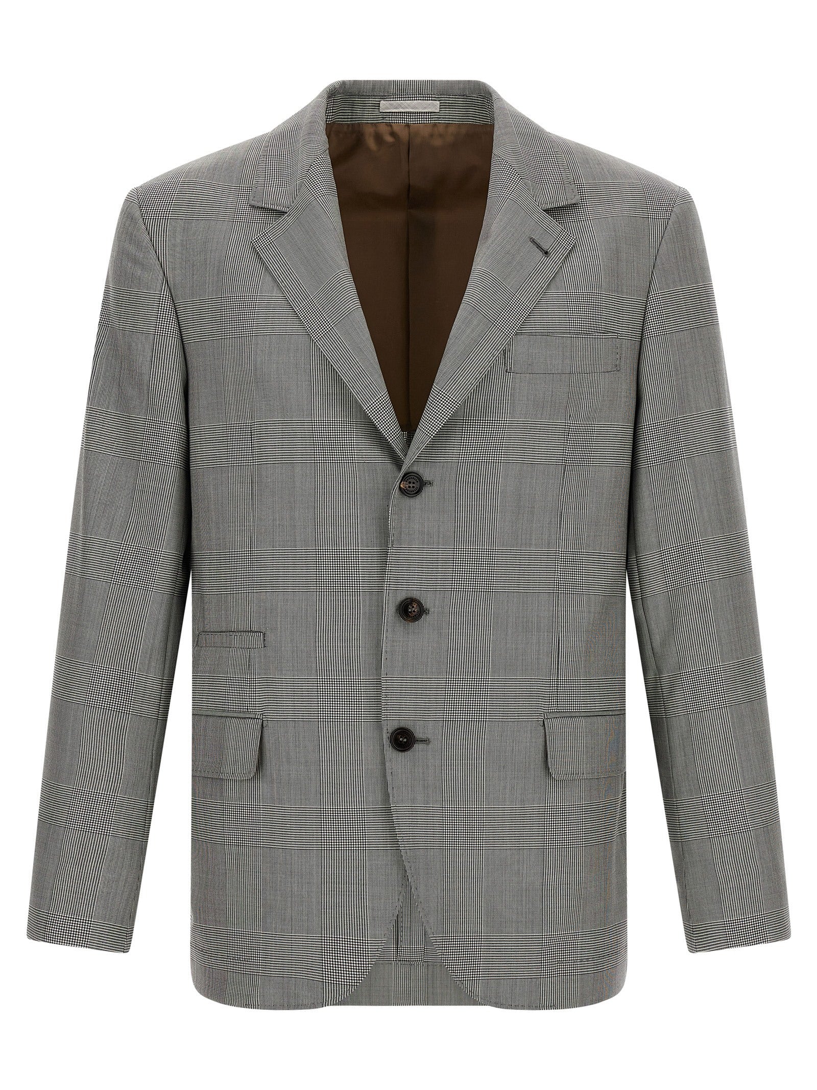 Blazer by Brunello Cucinelli for men in virgin wool & cupro gray & horn presents a distinguished silhouette, detailed with a distinguished split neckline and distinctive for a truly sophisticated finish.