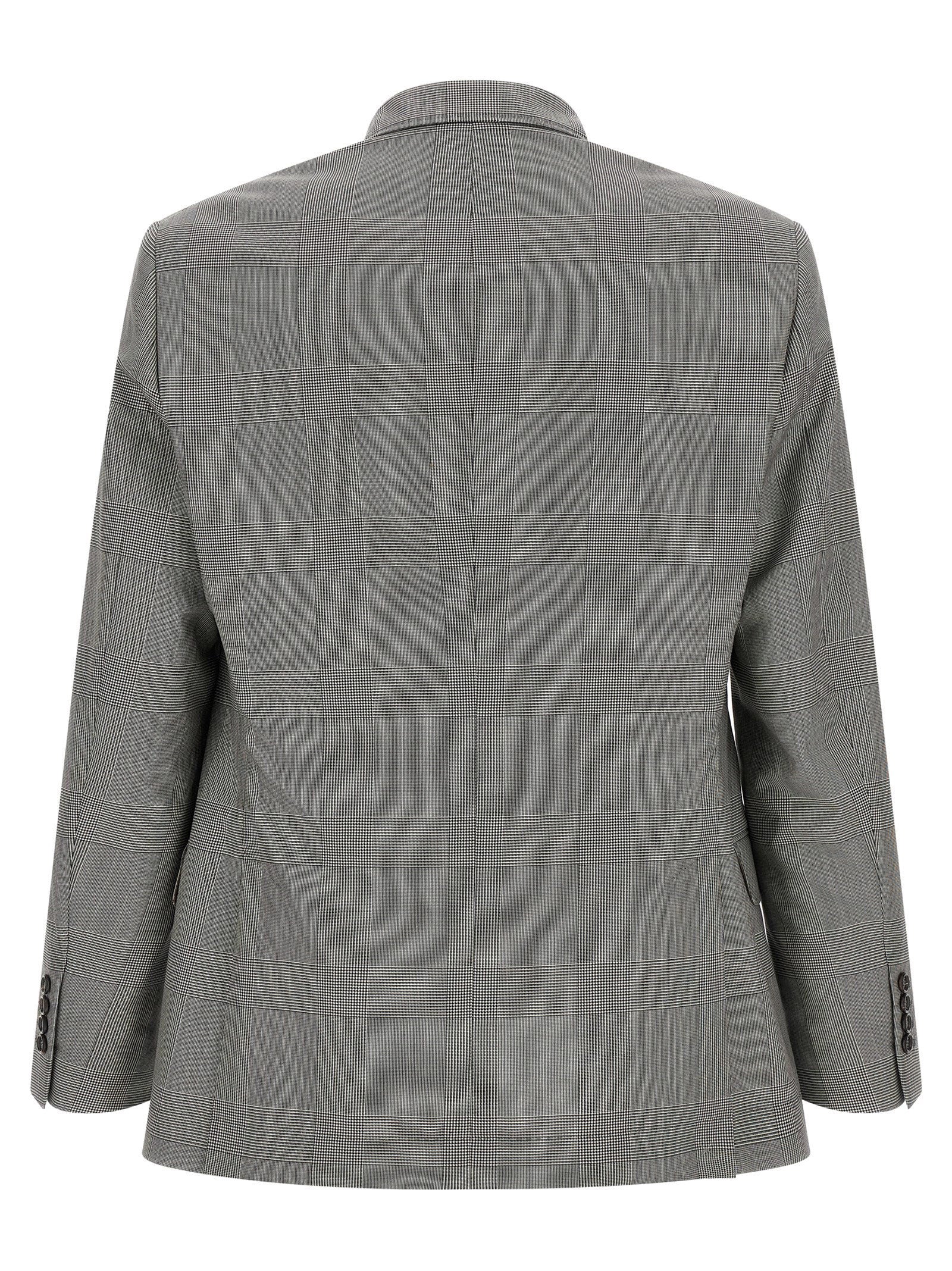 Blazer by Brunello Cucinelli for men in virgin wool & cupro gray & horn showcases a polished silhouette, highlighted by a refined split neckline and polished for a sophisticated finish.