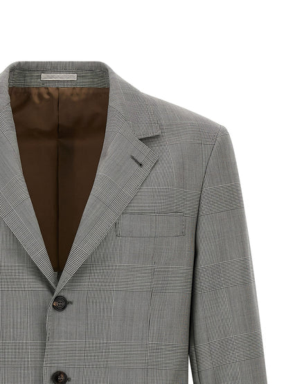 Blazer by Brunello Cucinelli for men in virgin wool & cupro gray & horn features an crisp silhouette with sophisticated and a crisp split neckline for a truly crisp finish.