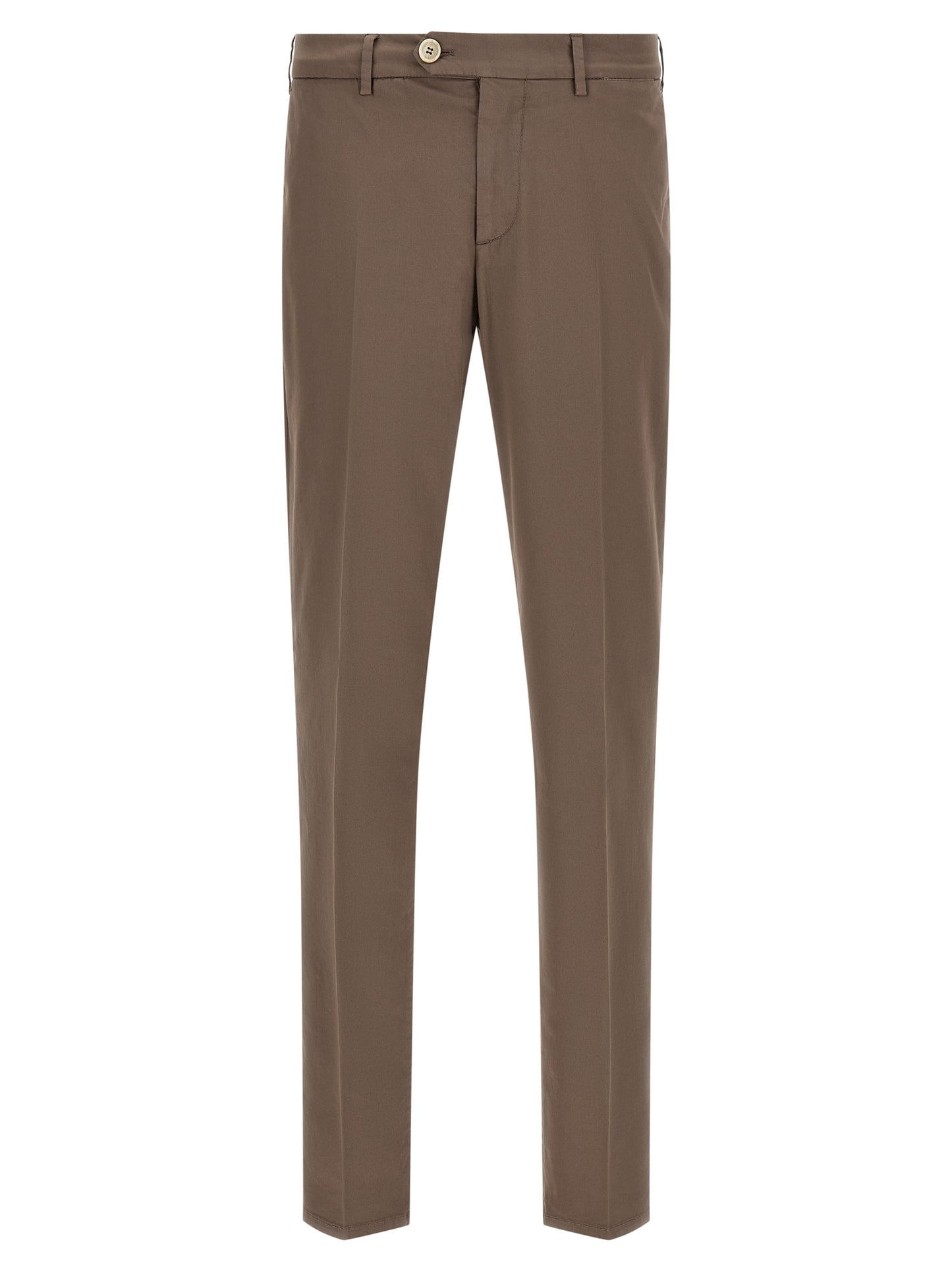 Trousers by Brunello Cucinelli for men in stretch cotton beige presents a smart silhouette, meticulously detailed with a smart regular-fit, a smart long, and a smart .