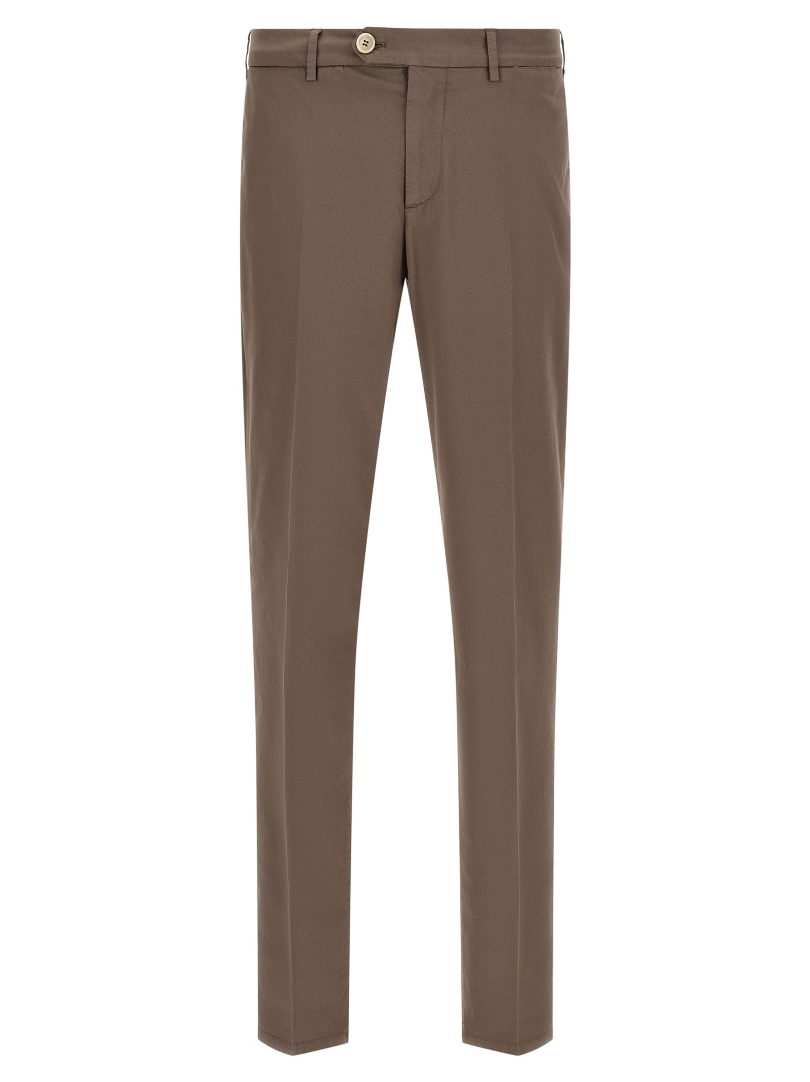 Trousers by Brunello Cucinelli for men in stretch cotton beige presents a smart silhouette, meticulously detailed with a smart regular-fit, a smart long, and a smart .