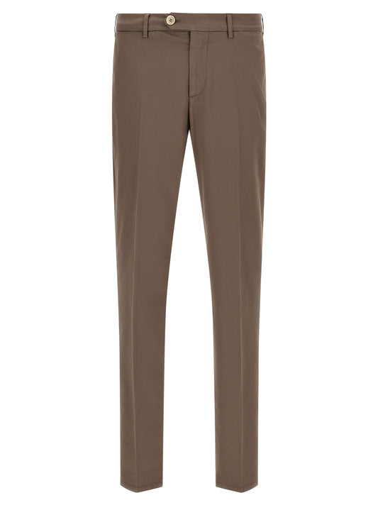 Trousers by Brunello Cucinelli for men in stretch cotton beige presents a smart silhouette, meticulously detailed with a smart regular-fit, a smart long, and a smart .