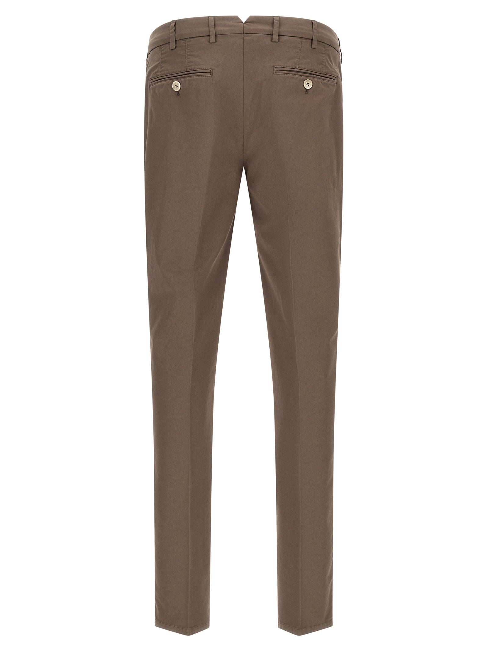 Trousers by Brunello Cucinelli for men in stretch cotton beige features an sartorial silhouette, showcasing a precise regular-fit and long with a sartorial for a refined look.