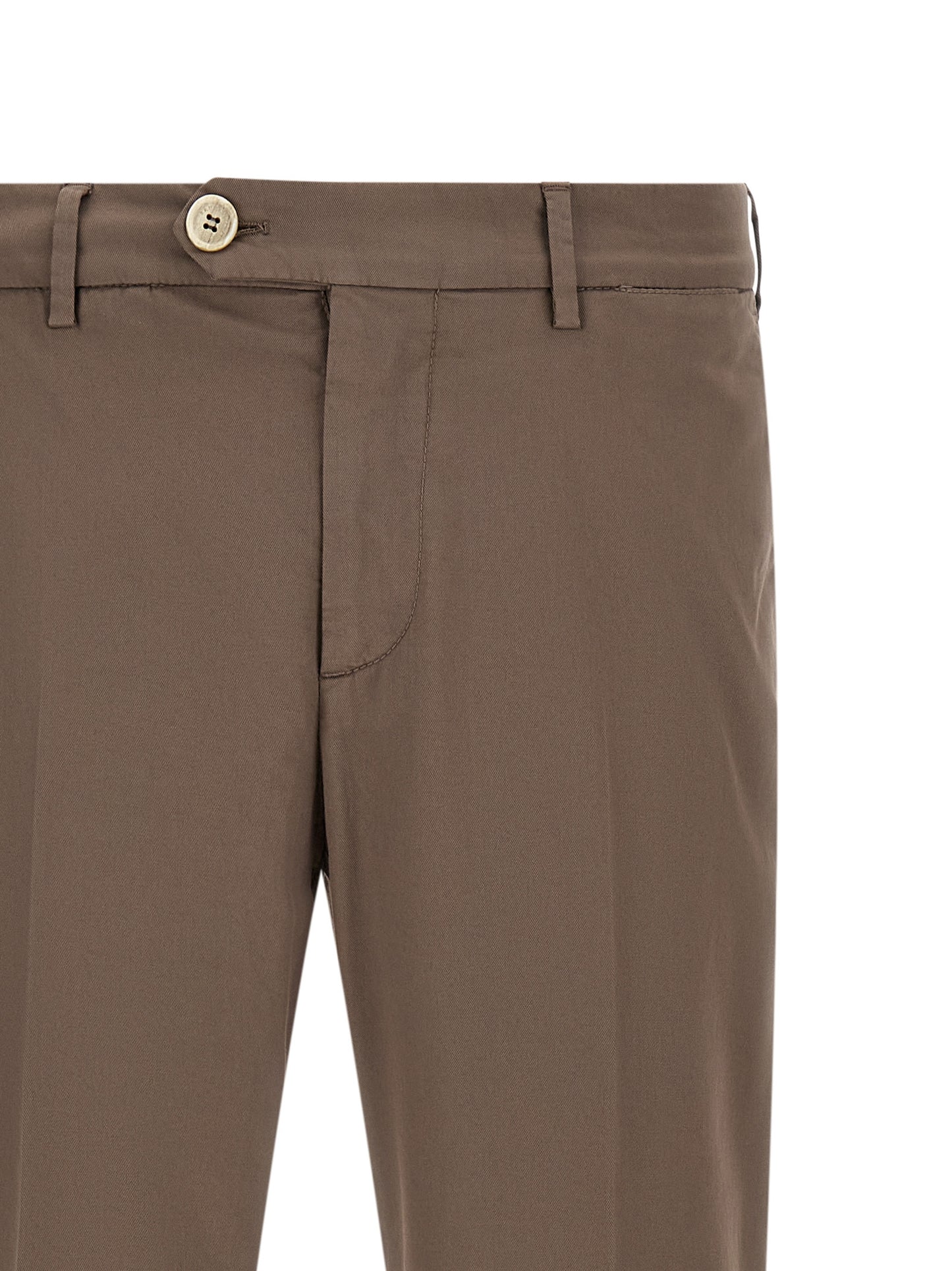 Trousers by Brunello Cucinelli for men in stretch cotton beige features a artisanal silhouette, showcasing a sophisticated regular-fit with a long and for a artisanal finish.