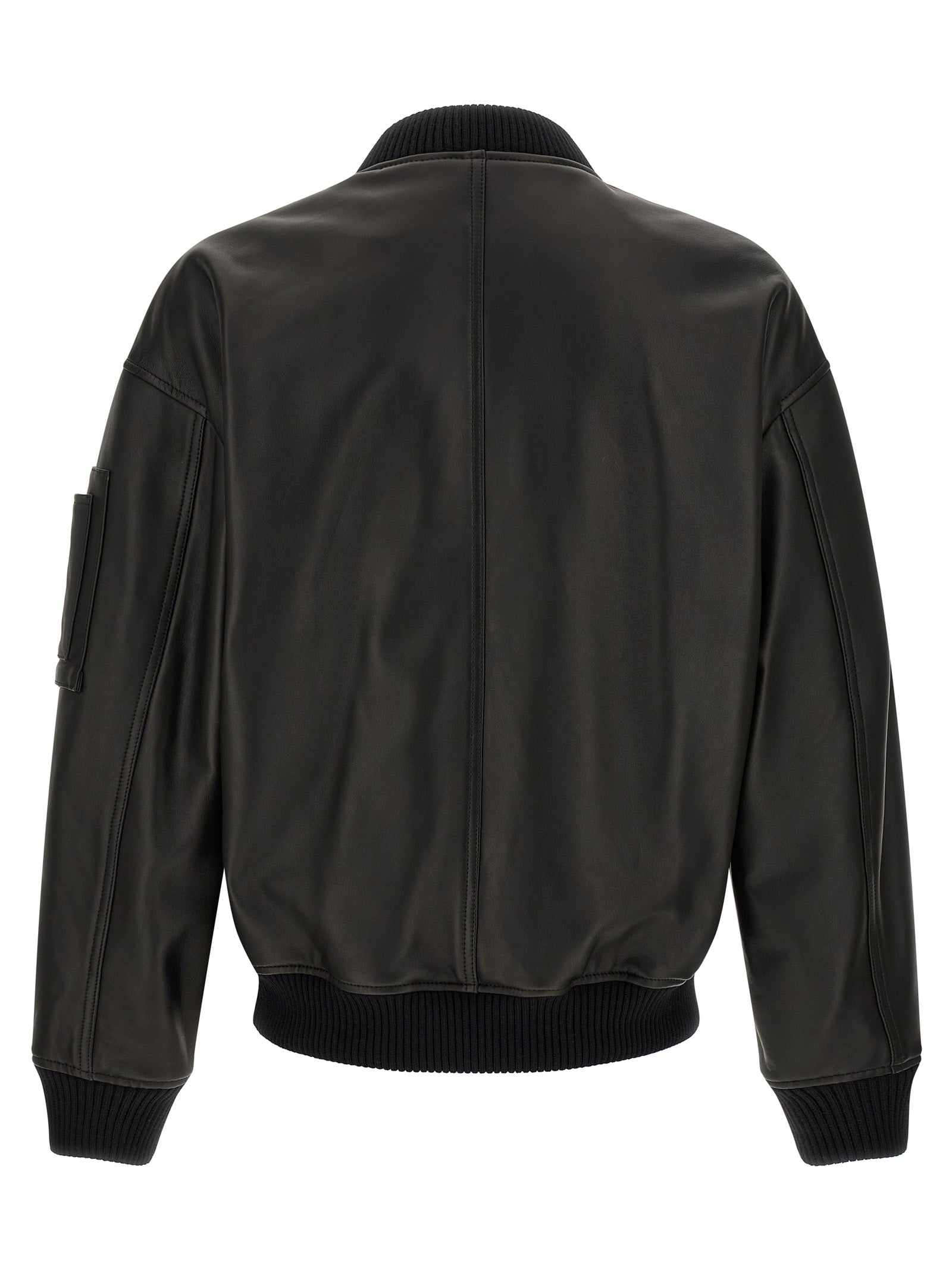 Bomber Jacket by Dsquared² for men in leather black features an contemporary silhouette, showcasing a sophisticated high-neck neckline and contemporary pockets & insulated for a truly refined look.